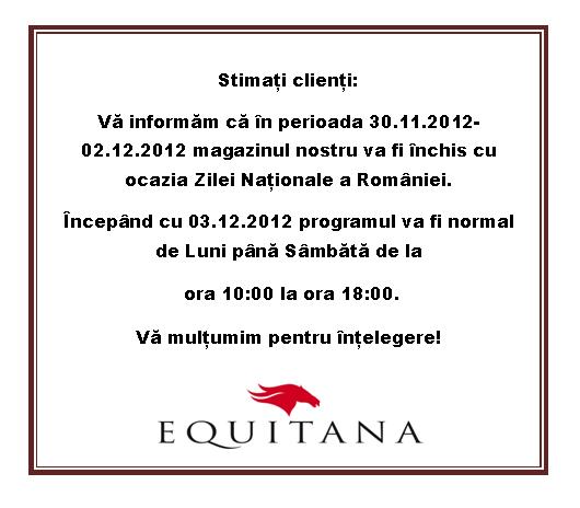 PROGRAM 1 DECEMBRIE EQUITANA: LA MULTI ANI ROMANIA!