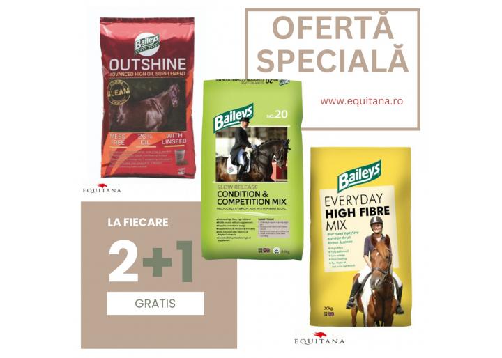 Ofertă specială în iulie: 2+1 GRATIS la furajele Baileys – performanță și echilibru în hrana calului tău